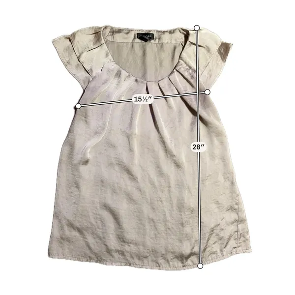 Spense Womens Taupe Satin Pleated Scoop‎ Neck Flutter Sleeve Blouse Top Size M - Image 3