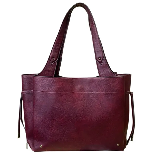 Women's Red Burgundy Faux Leather Vegan Shoulder Tote Bag Handbag Size OS - Image 2