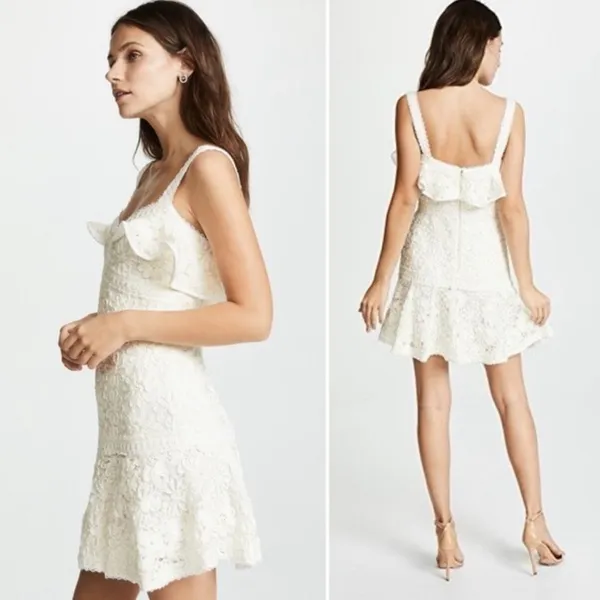 Alexis Linzi Ivory Lace Ruffle Mini Dress L Bridal Shower Bachelorette - Image 8