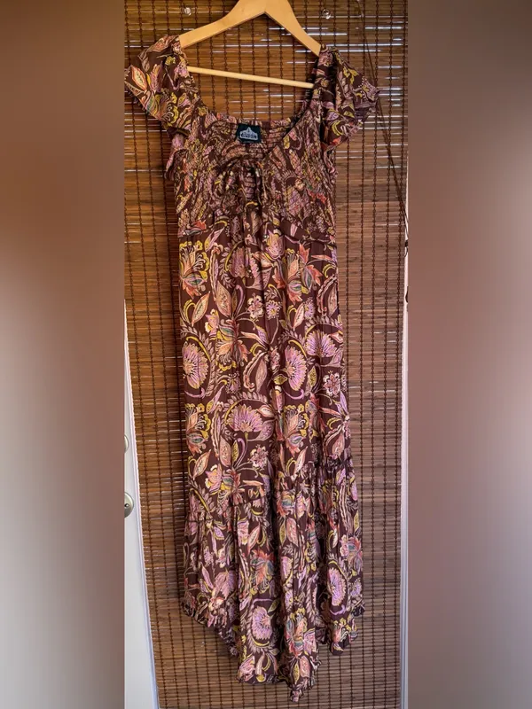 Vintage Angie Autumn Petals Brown Floral Boho Maxi Dress Size Small NWOT - Image 3