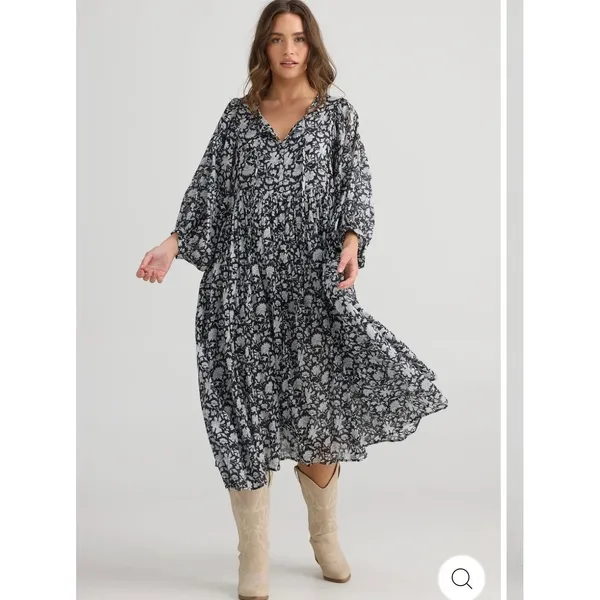 Talisman Blue Blossom Floral Cotton Midi Dress Relaxed Fit Boho S M - Image 10