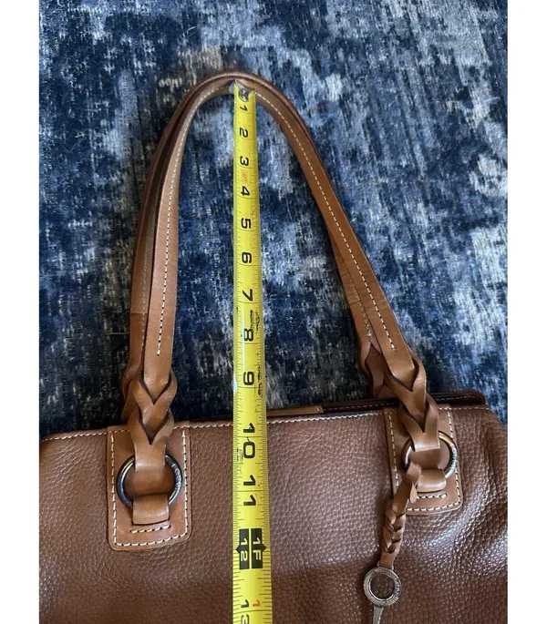 Fossil Purse Brown Leather Silver Key Hardware Zip Close Pockets Braided Handle - Image 4