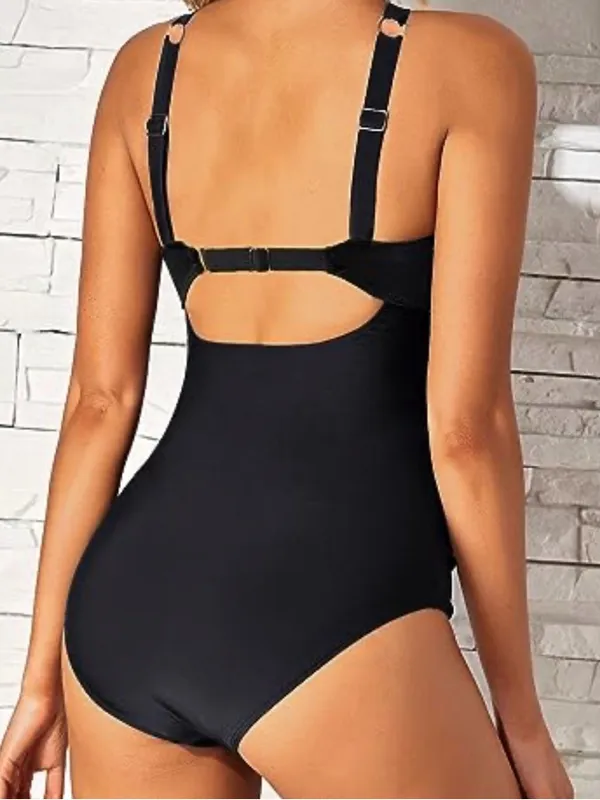 Tempt Me Classic Black Halter One-Piece Swimsuit with Ring Detail NWT - Image 2