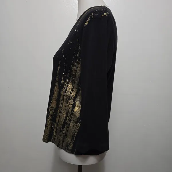 Cha Cha Vente Black Gold Distressed Graphic Print 3/4 Sleeve Top L Whimsigoth - Image 3