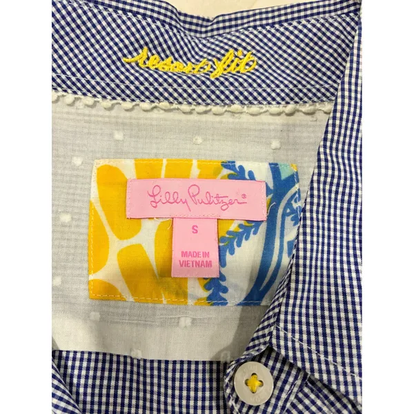 Lilly Pulitzer‎ Button Down Shirt Gingham Print Long Sleeve Top Womens Small - Image 3