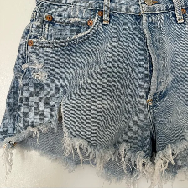 AGOLDE Distressed Jean Shorts Womens 27 Button Fly Blue Denim - Image 2
