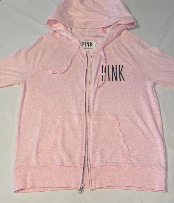 Victoria's Secret PINK Lightweight Light Pink Perfect Zip Hoodie Size Medium EUC - Image 8