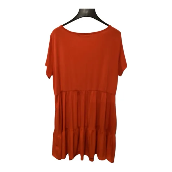 New York & Company Bold Orange Red Tiered Midi Dress - Image 2