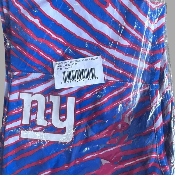 NWT NFL NY Giants Blue and Red Zebra‎ Print Leggings Lg - Image 2