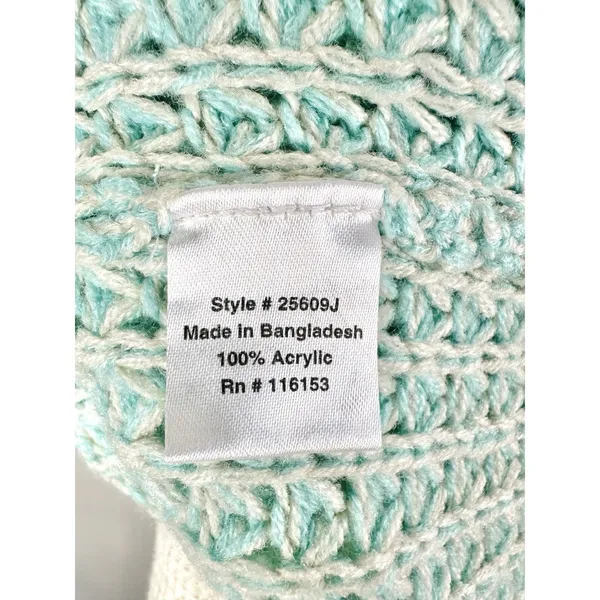 POOF! Womens Size S Open Knit V-Neck Sweater Aqua Blue White Hi-Low Boho Coastal - Image 9