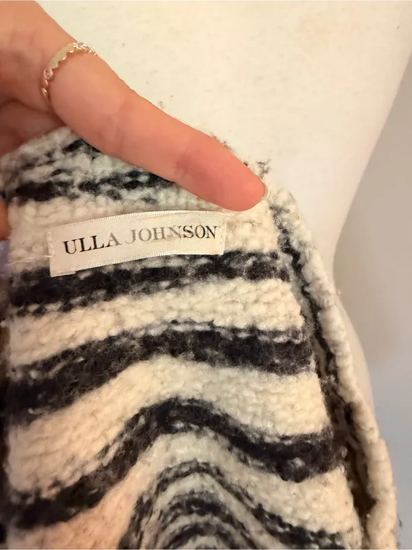 Ulla Johnson Black & Cream Zebra-Print Cropped Teddy Jacket 100%Merino Wool - Image 9