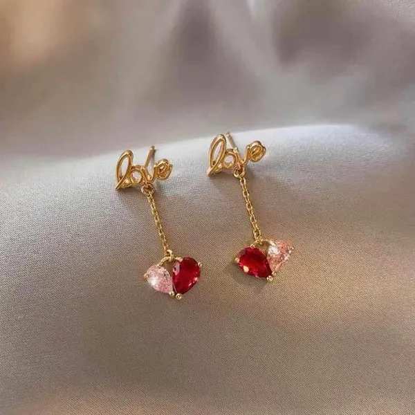 Crystal Love Heart Dangle Drop Earrings for Women - Image 2
