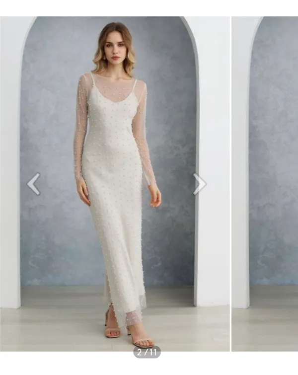 Pearl and Rhinestone Sheer Dress - Image 4