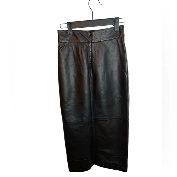 G. label By Goop Black Leather Samira Midi Skirt - Image 4