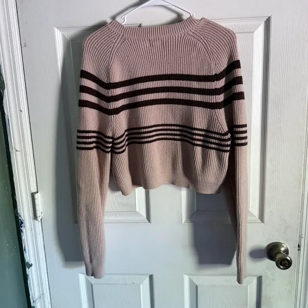 LA Hearts Brown Striped Crop Sweater - Image 2