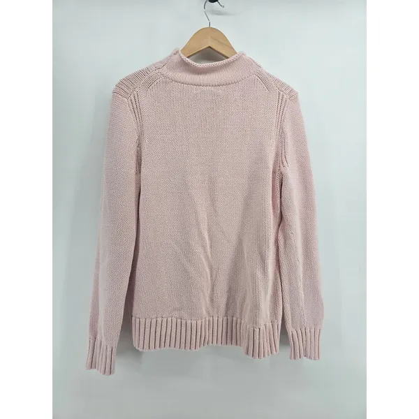 J.Crew Sweater Womens M Always Mock Neck Pink Cotton Shaker Knit EUC - Image 3