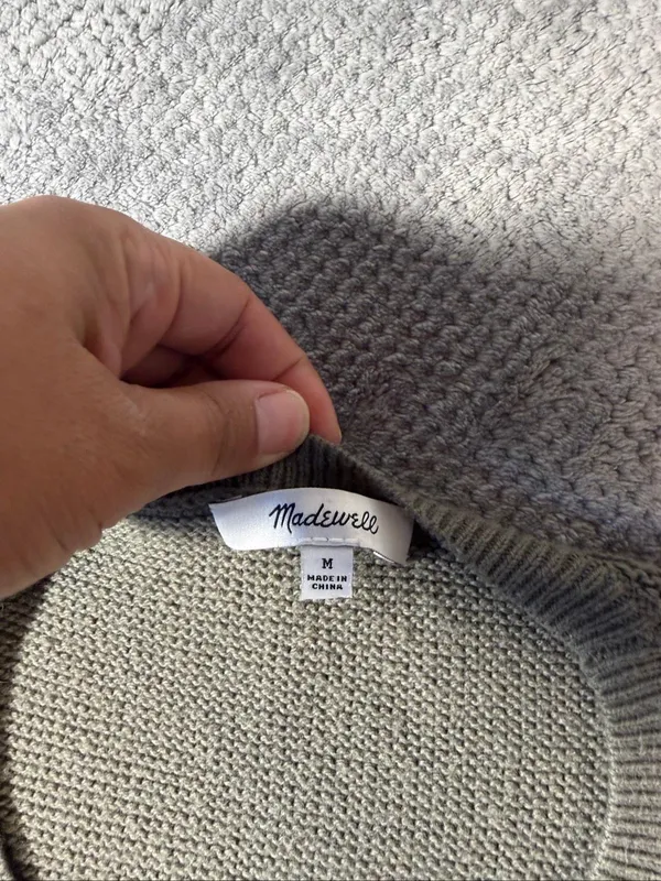 Madewell Women’s Medium Olive Green Textured Knit Crew Neck Sweater Cotton Blend - Image 5