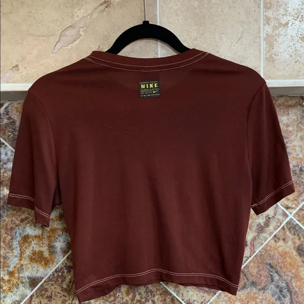 Women's Nike Chocolate Brown and Orange Soft Crop Top T-Shirt Medium Slim Fit - Image 3