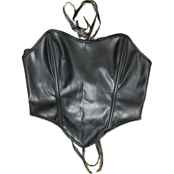 NWOT SOLY HUX Womens PU Leather Cropped Corset Bandana Tube Top Lace Up Black XS - Image 4