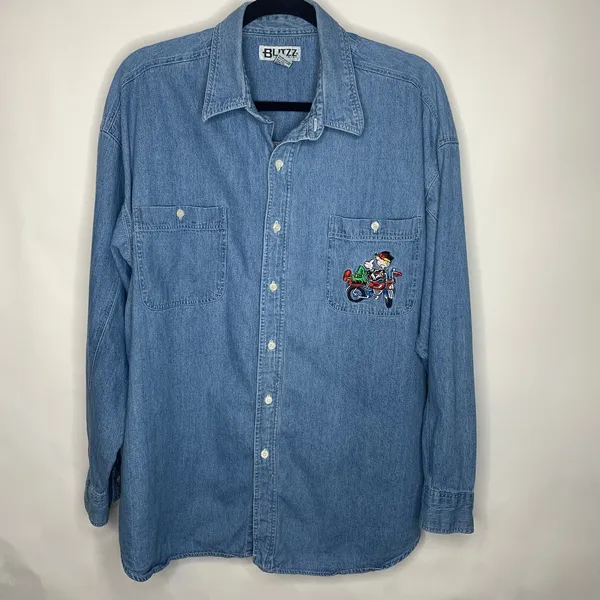 Vintage Beetle Bailey Chambray Button Up Shirt Sz XL Cotton - Image 5