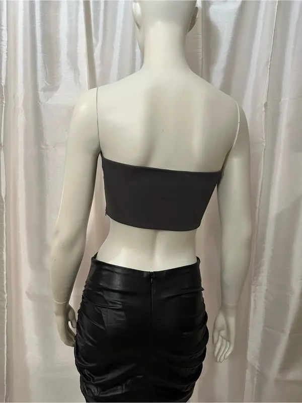 ZARA NWT Gray Strapless Tube Crop Top Size Small | Bandeau Stretch Ribbed - Image 4