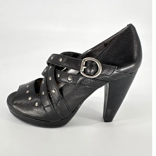 Gianni Bini Black Studded‎ Strappy Peep Toe Platform Heels Size 6.5 Goth Biker - Image 2