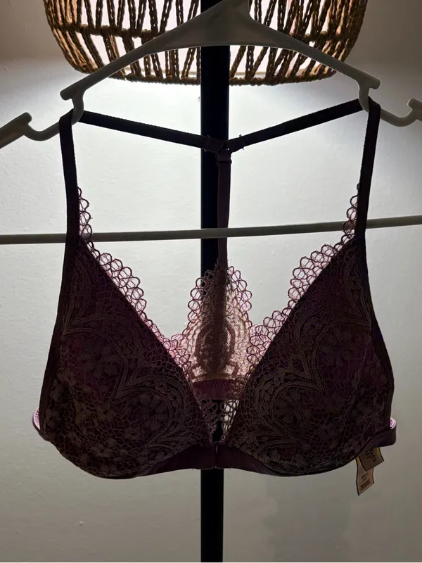 Victoria's Secret Lace Trim Paisley Plunge Bra - Plum - Image 2