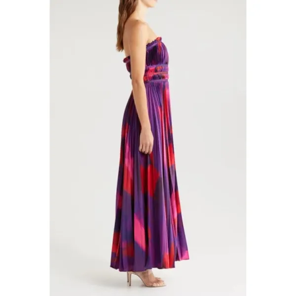 HUTCH Sabina Floral Tiered Plissé Gown in Purple Brushstroke Size US 6 - Image 2