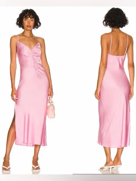 ASTR the‎ Label Valinda Ruched Slip Pink Orchid Midi Dress Medium - Image 2