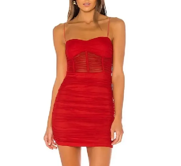 superdown Dress Kambella Ruched Mini Red revolve - Image 3