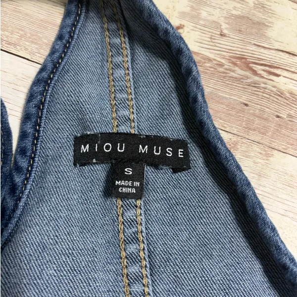 Miou Muse Dolly Overalls Women's Size Small Denim Blue Button Adjustable Straps - Image 7