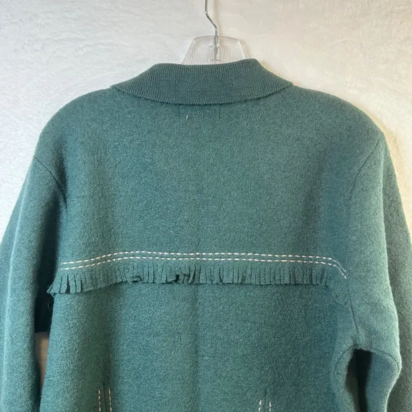 Woolrich Womens XL‎ Mallard Green 100% Wool Fringed Button Front Jacket Western - Image 7