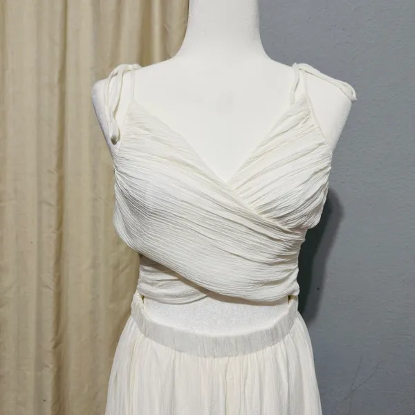 Lulus Ivory Cut Out Maxi Dress M Cottagecore‎ Tie-Strap Celestial Smocked Tiered - Image 5