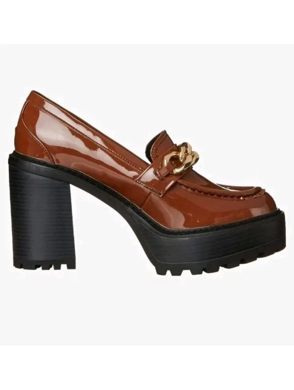 Madden Girl Brown Patent Leather Platform Heeled Loafers Shoes Chunky Size 7.5 - Image 2