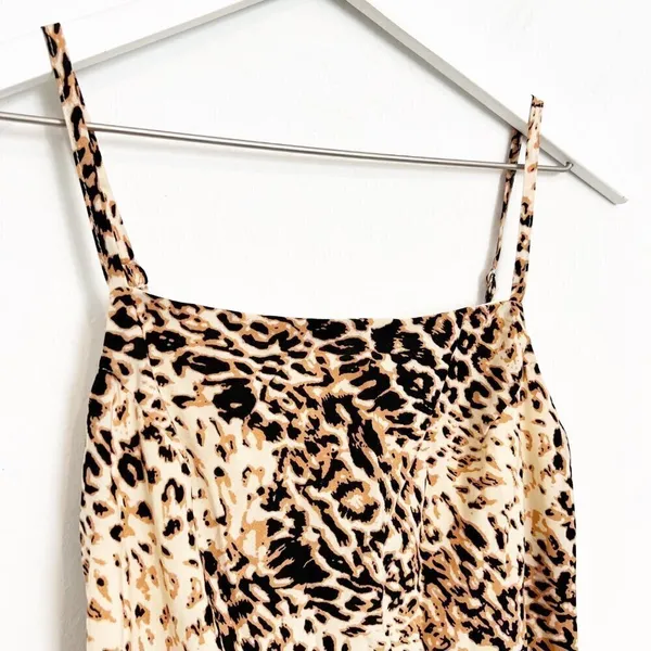Beginning Boutique Dress Size 2 Brown Leopard Slit Square Neck Mini‎ Maximalism - Image 2