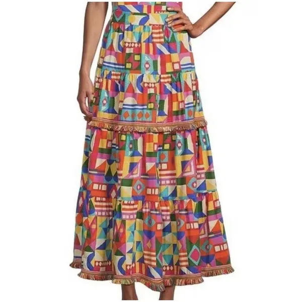 Antonio Melani Bold Multicolor Tiered Maxi Skirt‎ Size 4 Dopamine Resort Cruise - Image 6