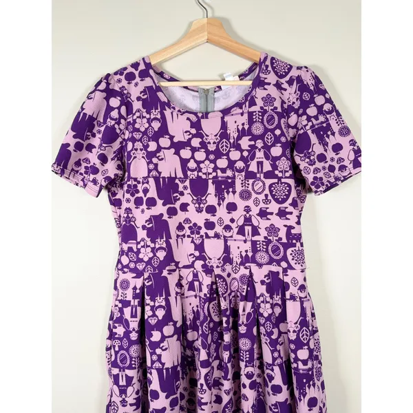 LuLaRoe Amelia Dress Womens XL Purple Snow White Disney‎ Princess Pockets Skater - Image 2
