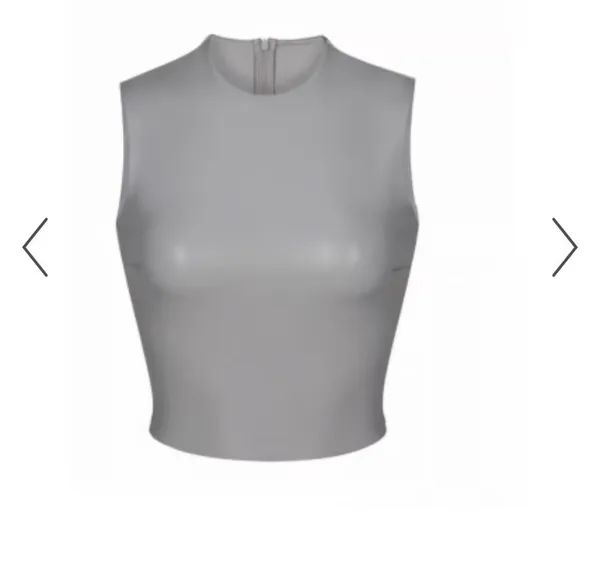 Skims faux leather gray matte sleeveless crop top L - Image 2