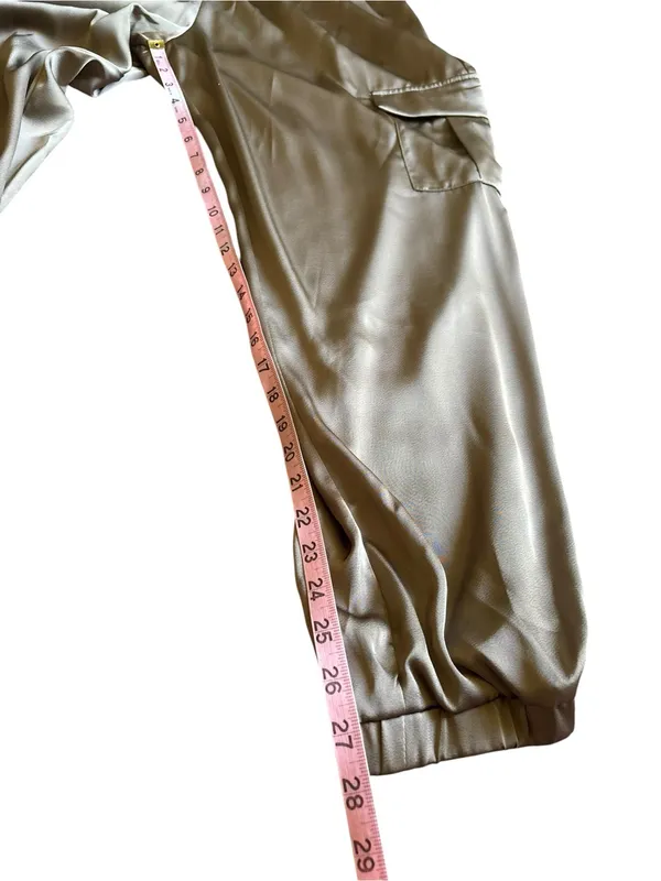 NWT Petal & Pup Gilli Luca Olive Green Satin Cargo Jogger Pants Size M - Image 10
