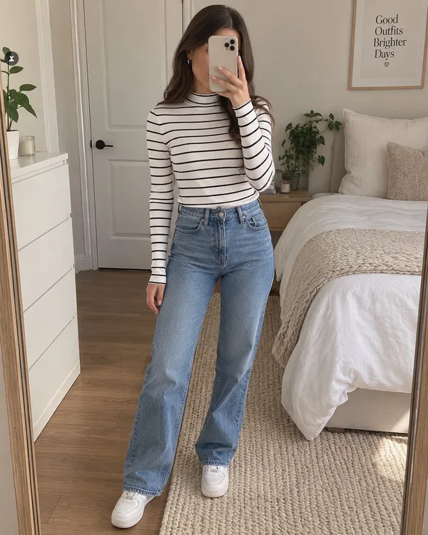 H&M Striped Mock Neck Long Sleeve Top Size Small - Image 2