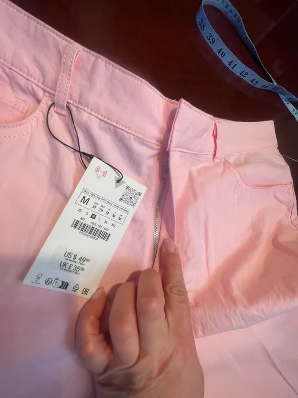 ZARA Pink High Waisted Wide Straight Leg Cotton Pants Pastel Barbiecore NWT Sz M - Image 10