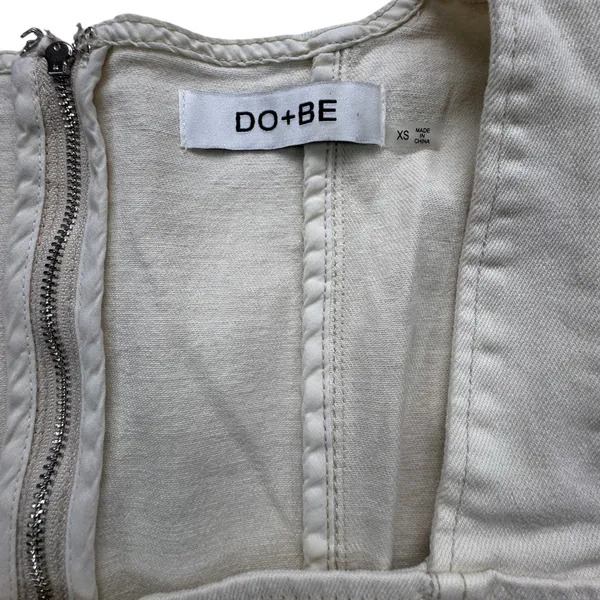 DO+BE Cream Heyward Denim Peplum Top Womens XS Ivory Square‎ Neck Puff Sleeve - Image 3