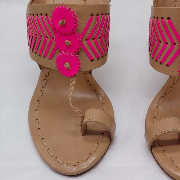 Tory Burch Womens High Heel Sandals Size 7.5 Tan Pink Leather Party Night Out - Image 5