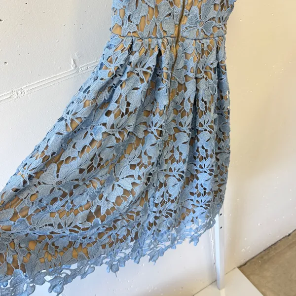 Love Ady‎ Blue Floral Guipure Lace Sleeveless Cocktail Mini Dress A-Line - Image 6
