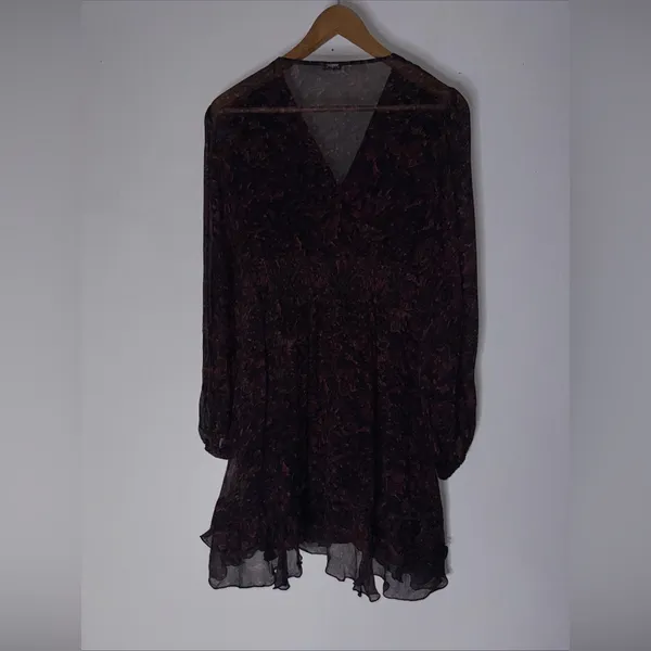 Replay Medium Black Purple Floral Lace Up‎ Ruffle Dress - Image 2