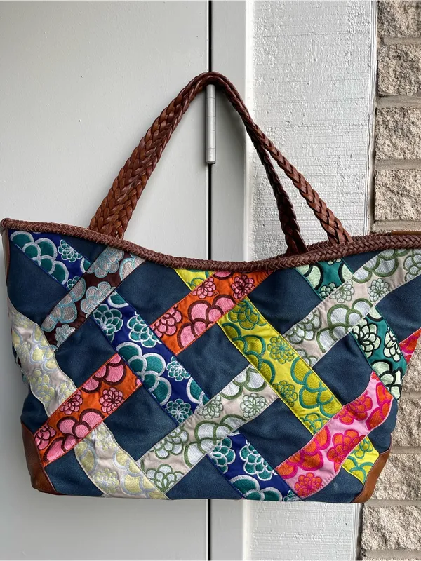 Hadley Pollet Zinnia Departure Tote Navy Brown Leather Braiding - Image 2