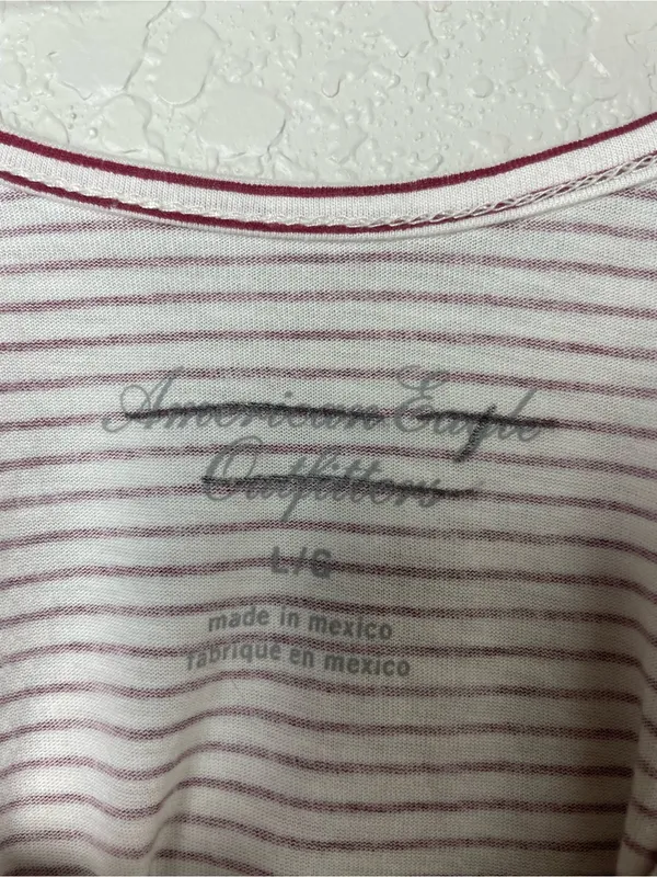 American Eagle Striped Scoop-Neck Crop Top - Maroon/White Size L - Image 5