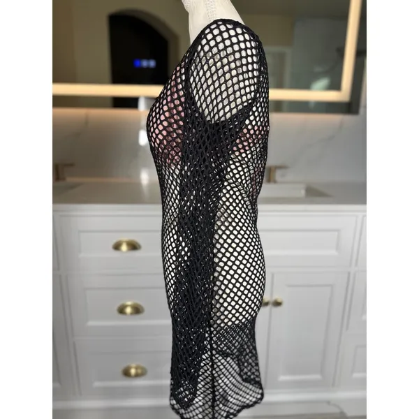 Hera Collection Fishnet Swim Cover Up Women S Black Long Sleeve Sheer Mesh Dress - Image 8