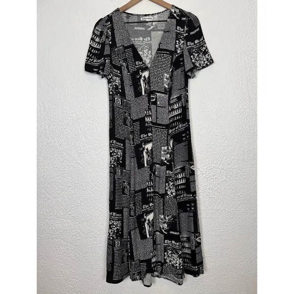 Reformation Locklin Midi Button Front Dress in Zine Newsprint Size 4 - Image 2
