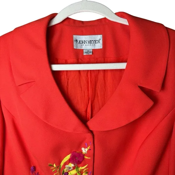 John Meyer Norwich‎ Orange Floral Embroidered Blazer 14 | Statement Art to Wear - Image 3
